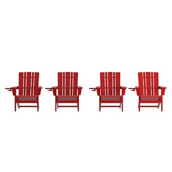 Merrick Lane Set of 4 All-Weather Adirondack Chairs with Cupholders