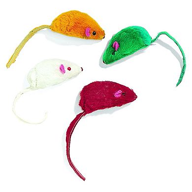 Spot Colored Plush Mice Cat Toys - 4pc