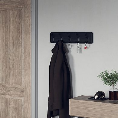 Emma and Oliver Wade Rustic Wooden Wall Hanging Storage Rack with 5 Hooks and Hardware