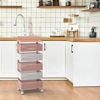 Rotating Kitchen Storage Rack With Handle, Fruit Vegetable Storage Shelf, Rolling Storage Cart