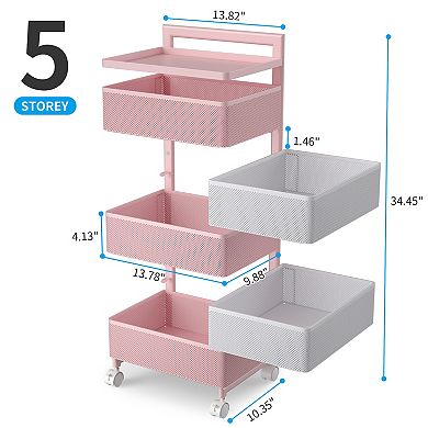 Rotating Kitchen Storage Rack With Handle, Fruit Vegetable Storage Shelf, Rolling Storage Cart