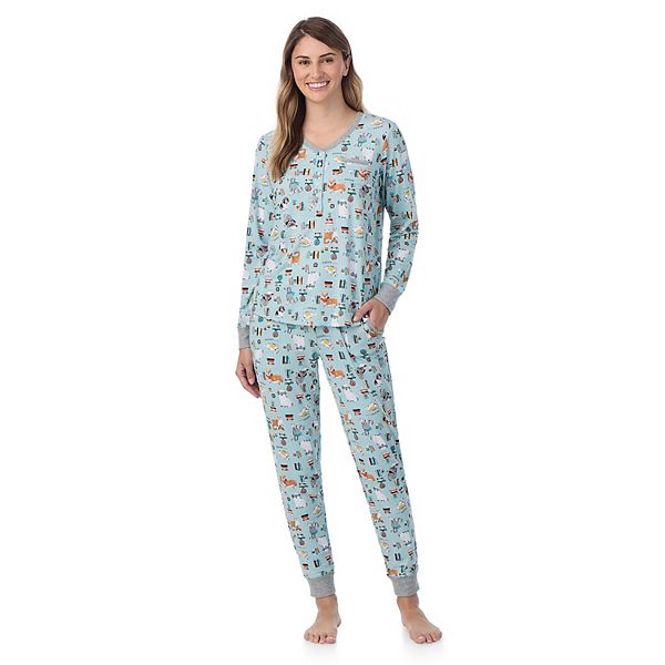 Petite Cuddl Duds Cozy Long Sleeve Henley Pajama Top Pajama Bottoms Set