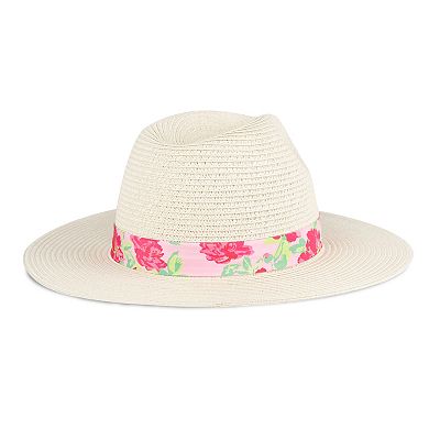 Women's Draper James™ Adjustable Fit Straw Fedora Hat with Floral Print Band