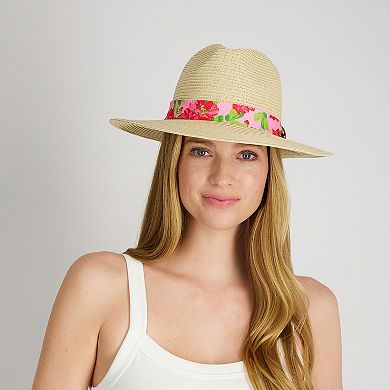 Women's Draper James™ Adjustable Fit Straw Fedora Hat with Floral Print Band