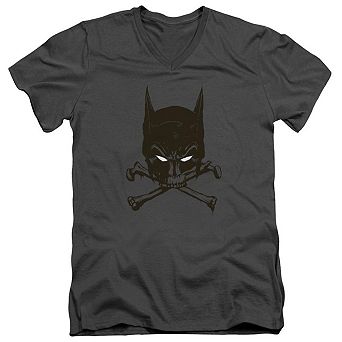 Batman Bat And Bones Short Sleeve Adult V Neck T-shirt
