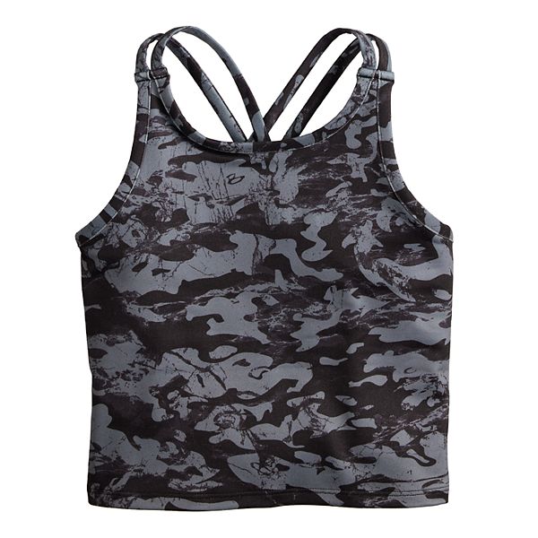 Girls 7-20 Tek Gear® Cross-Back Longline Bra Tank Top in Regular & Plus Sizes - Black Camo (XXL(18/20))