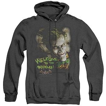 Batman Arkham Asylum Welcome To The Madhouse Adult Heather Hoodie