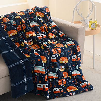 Dream Theory Quilted Reversible Super Soft Plush Velvet Throw Blanket