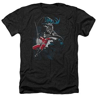 Batman Black And White Adult Heather T-shirt