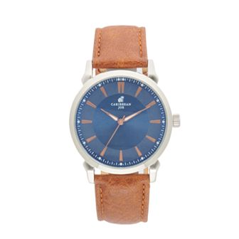 Caribbean Joe Men's Silver Tone Smooth Strap Watch