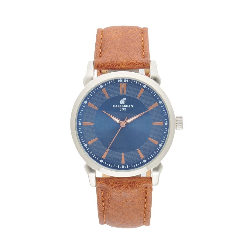 Caribbean Joe Men's Silver Tone Smooth Strap Watch, Size: 40 mm, Blue