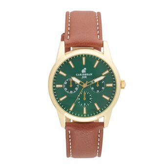 Caribbean Joe Men's Gold Tone Green Dial Smooth Strap Watch