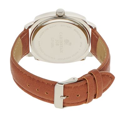 Caribbean Joe Men's Silver Tone Four Dial Light Brown Smooth Strap Watch