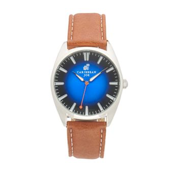 Caribbean Joe Men's Silver Tone Blue & Black Dial Smooth Strap Watch