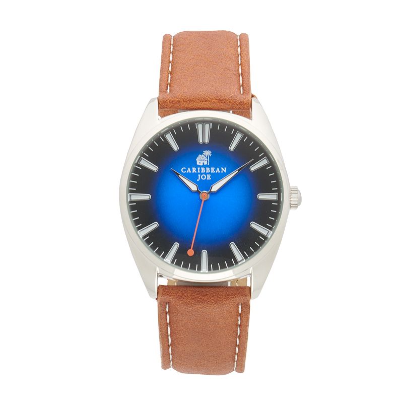 Caribbean Joe Men's Silver Tone Blue & Black Dial Smooth Strap Watch, Size: 40 mm