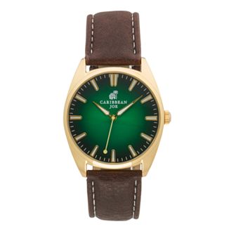 Caribbean Joe Men's Gold Tone Green & Black Dial Smooth Strap Watch
