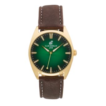 Caribbean Joe Men's Gold Tone Green & Black Dial Smooth Strap Watch