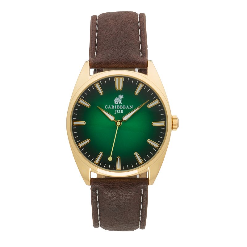 Caribbean Joe Men's Gold Tone Green & Black Dial Smooth Strap Watch, Size: 40 mm