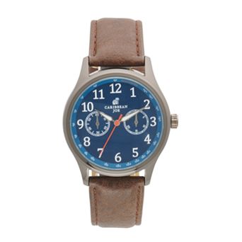 Caribbean Joe Men's Gunmetal Navy Dial Smooth Strap Watch