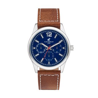 Caribbean Joe Men's Silver Tone Midnight Navy Dial Smooth Strap Watch