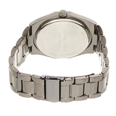 Geoffrey Beene Men's Gunmetal Tone Octagonal Bezel Genuine Black Diamond Bracelet Watch