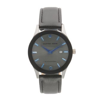 Geoffrey Beene Men's Silver Tone Blue Sapphire Strap Watch