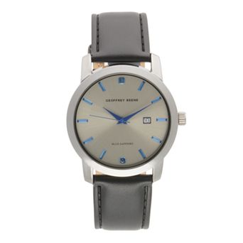 Geoffrey Beene Men's Gunmetal Tone Blue Sapphire Strap Watch