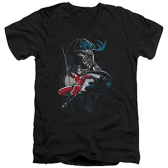 Batman Black And White Short Sleeve Adult V Neck T-shirt