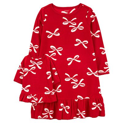 Toddler Girl Carter's 2-Pack Bow Print Fleece Nightgown & Matching Doll Gown