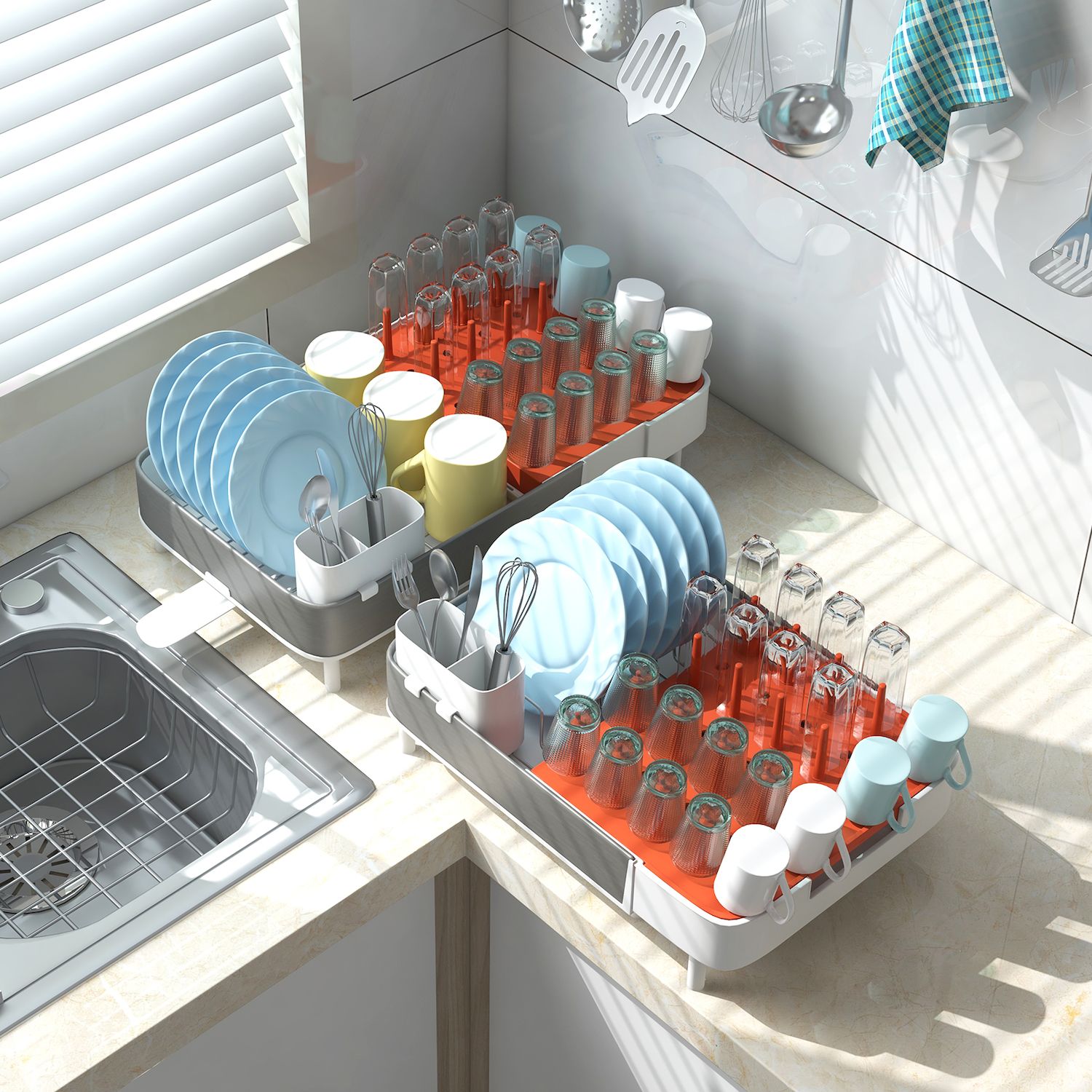 Expandable Dish Drying Rack Adjustable Dual-part Dish Drainer With ...