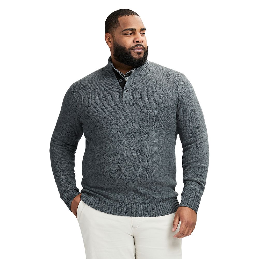 Big & Tall IZOD Marled Button-Mock Sweater