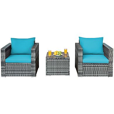 3 Pcs Patio Rattan Furniture Bistro Sofa Set with cushions