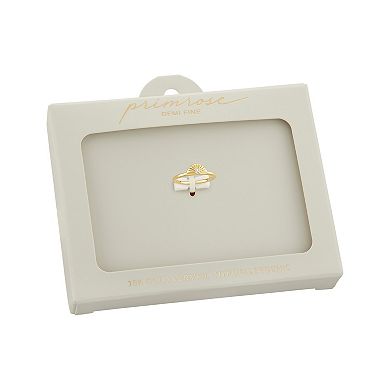PRIMROSE 18k Gold Vermeil Cubic Zirconia Textured Fan Ring