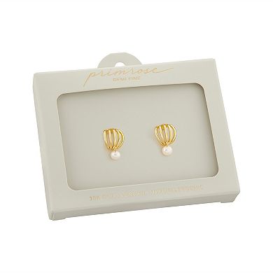 PRIMROSE 18k Gold Vermeil 5 Row C Hoop & Cultured Freshwater Pearl Drop Earrings
