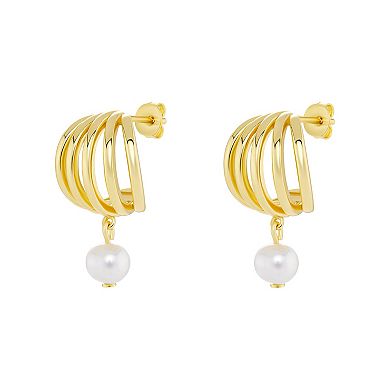 PRIMROSE 18k Gold Vermeil 5 Row C Hoop & Cultured Freshwater Pearl Drop Earrings
