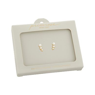 PRIMROSE 18k Gold Vermeil Graduated Glass Pearl Crawler Stud Earrings