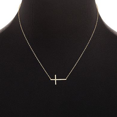 PRIMROSE 18k Gold Vermeil Pave Cubic Zirconia Sideways Cross Cable Chain Necklace