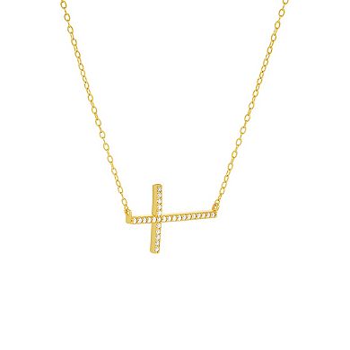 PRIMROSE 18k Gold Vermeil Pave Cubic Zirconia Sideways Cross Cable Chain Necklace