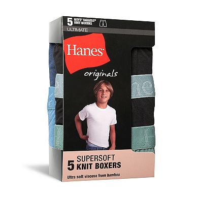 Boys 4-20 Hanes 5-Pack Originals Ultimate SuperSoft Knit Boxer Underwear Set