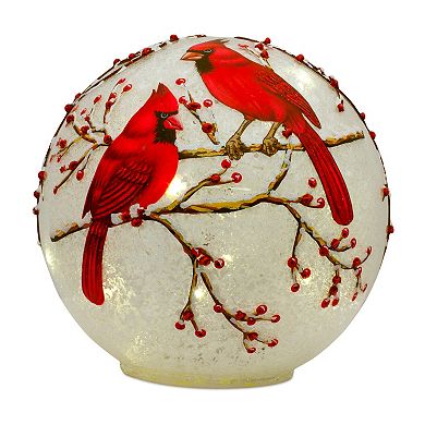 Led Frosted Cardinal Orb With Berry Branch Design (Set Of 3)