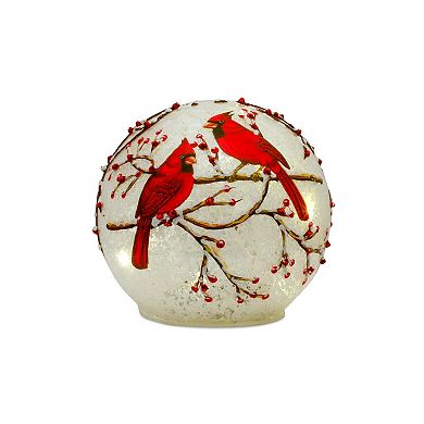 Led Frosted Cardinal Orb With Berry Branch Design (Set Of 3)