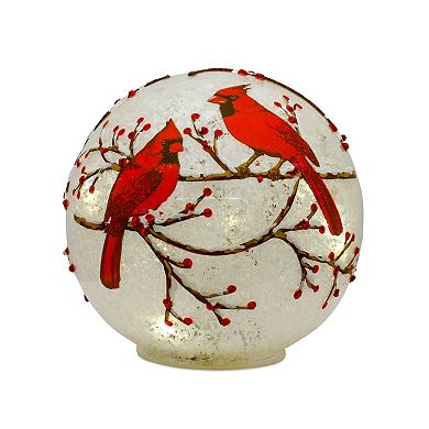 Led Frosted Cardinal Orb With Berry Branch Design (Set Of 3)