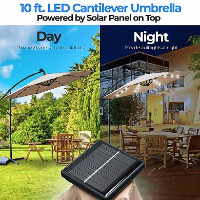 Serenelife 10 Foot Hanging Garden Lawn Deck Patio Umbrella With Push Button Tilt