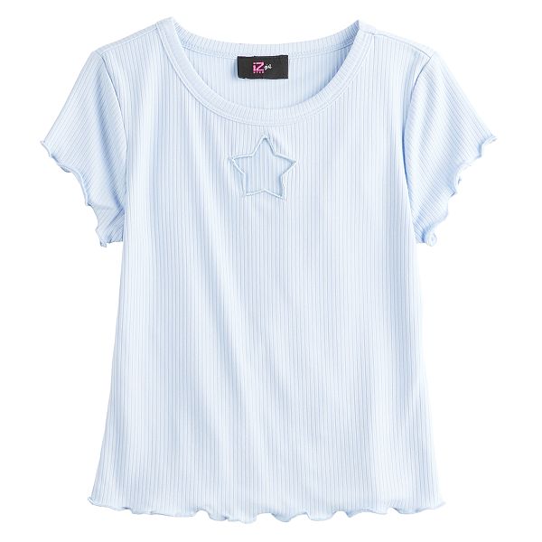 Girls 7-16 IZ Byer Star Cutout Embroidery Ribbed Solid Short Sleeve Tee image.