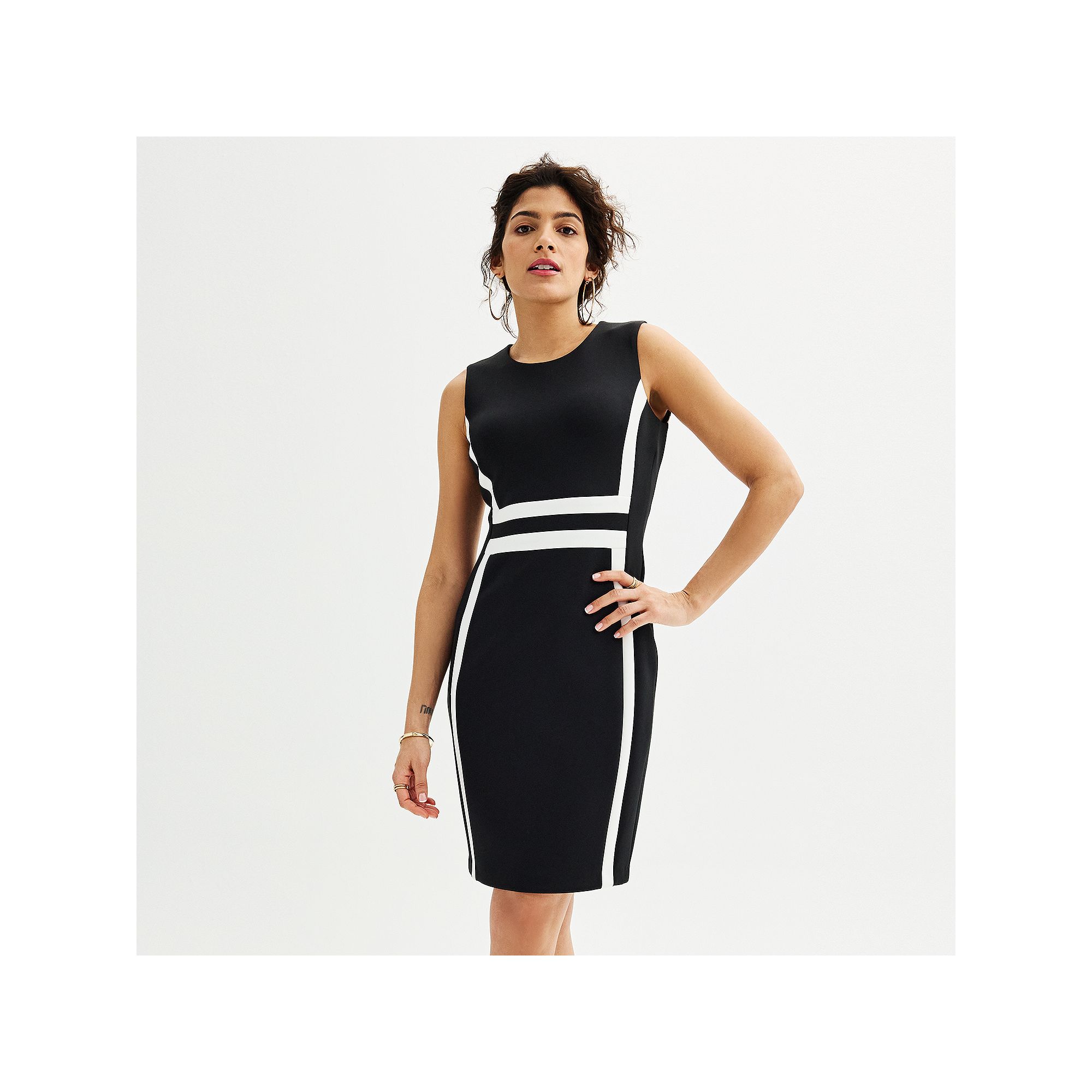 Womens Andrew Marc Sleeveless Colorblock Scuba Sheath Dress, Size: 2, Blac
