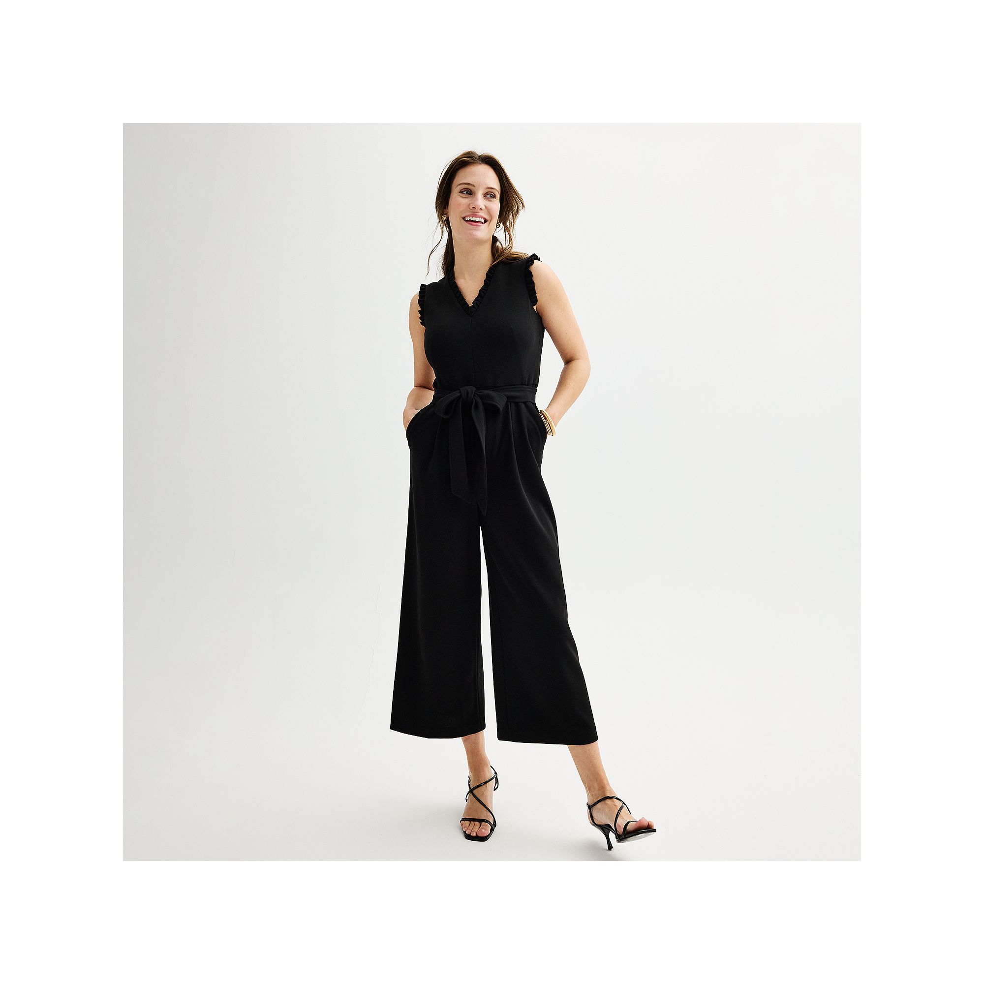 Womens Andrew Marc Ruffle Jumpsuit, Size: 2, Black