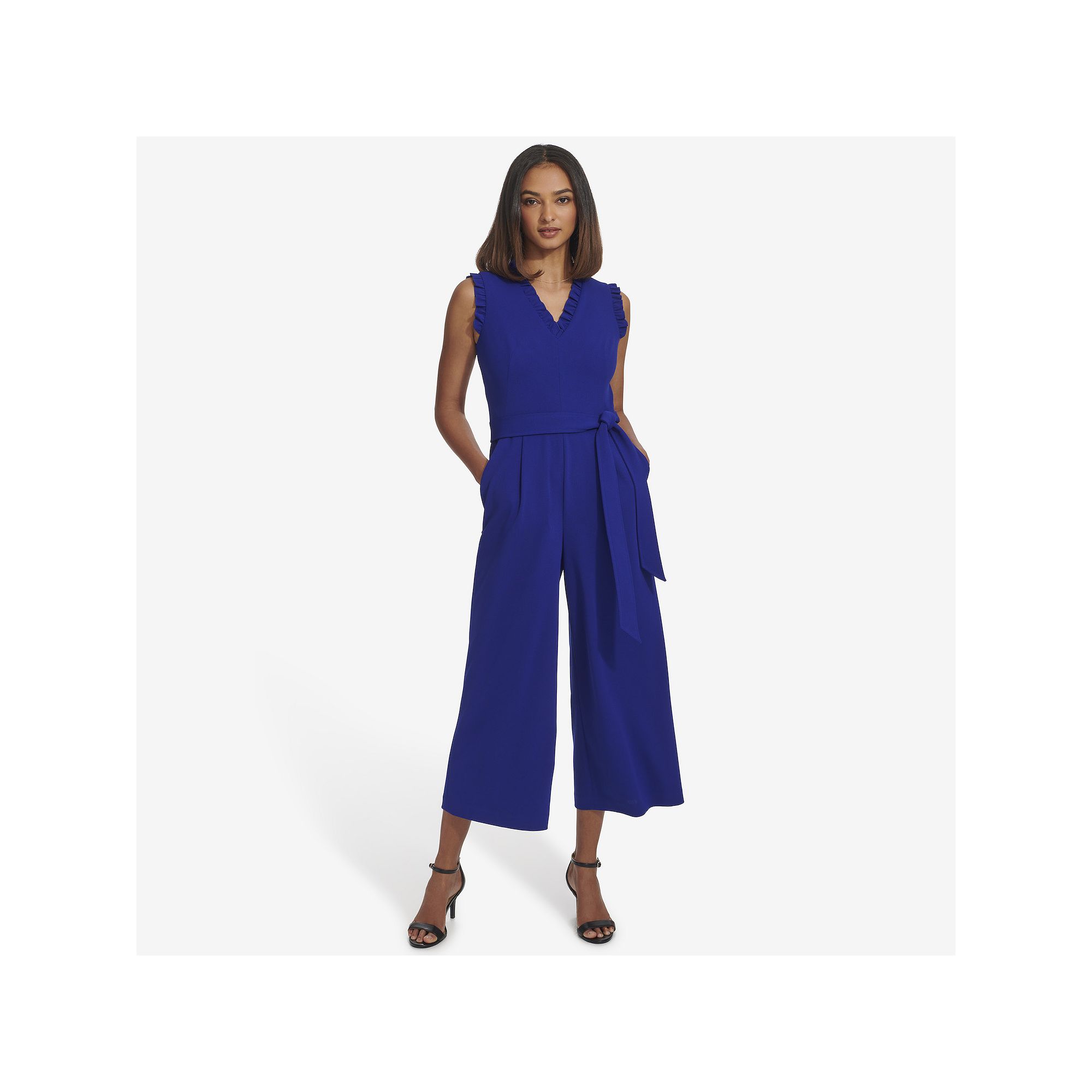 Womens Andrew Marc Ruffle Jumpsuit, Size: 2, Ultramarine
