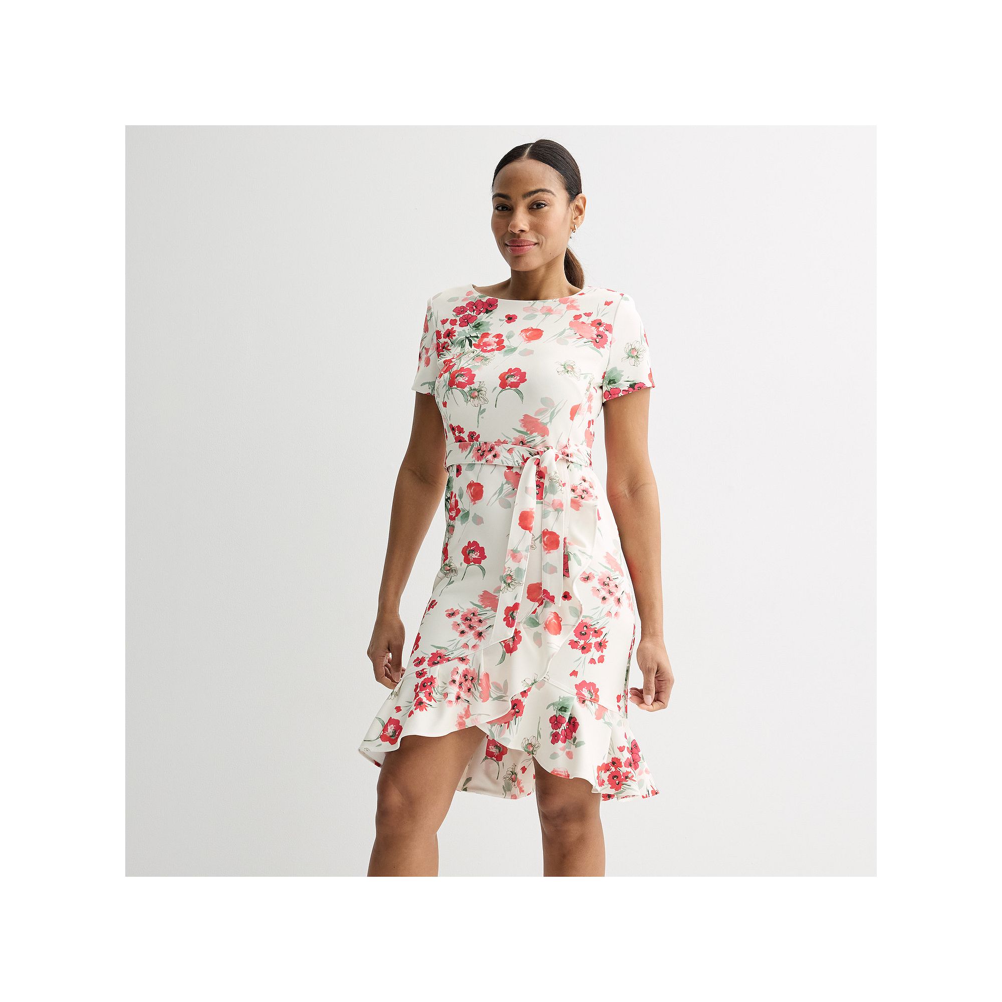 Womens Andrew Marc Flounce Hem Mini Dress, Size: 2, Pink Floral