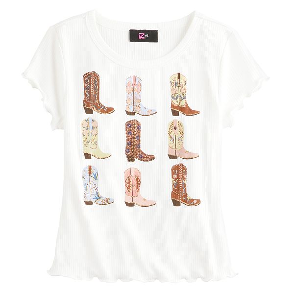 Girls 7-16 IZ Byer Boots Ribbed Short Sleeve Screen Tee