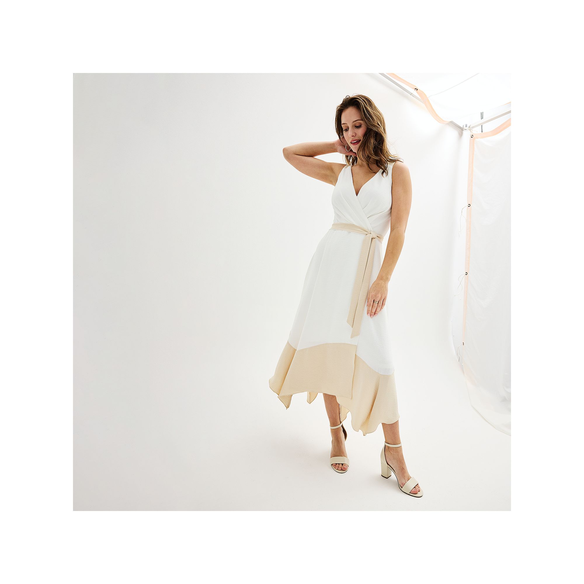 Womens Harper Rose V-Neck Colorblock Maxi Dress, Size: 4, Ivory Khaki